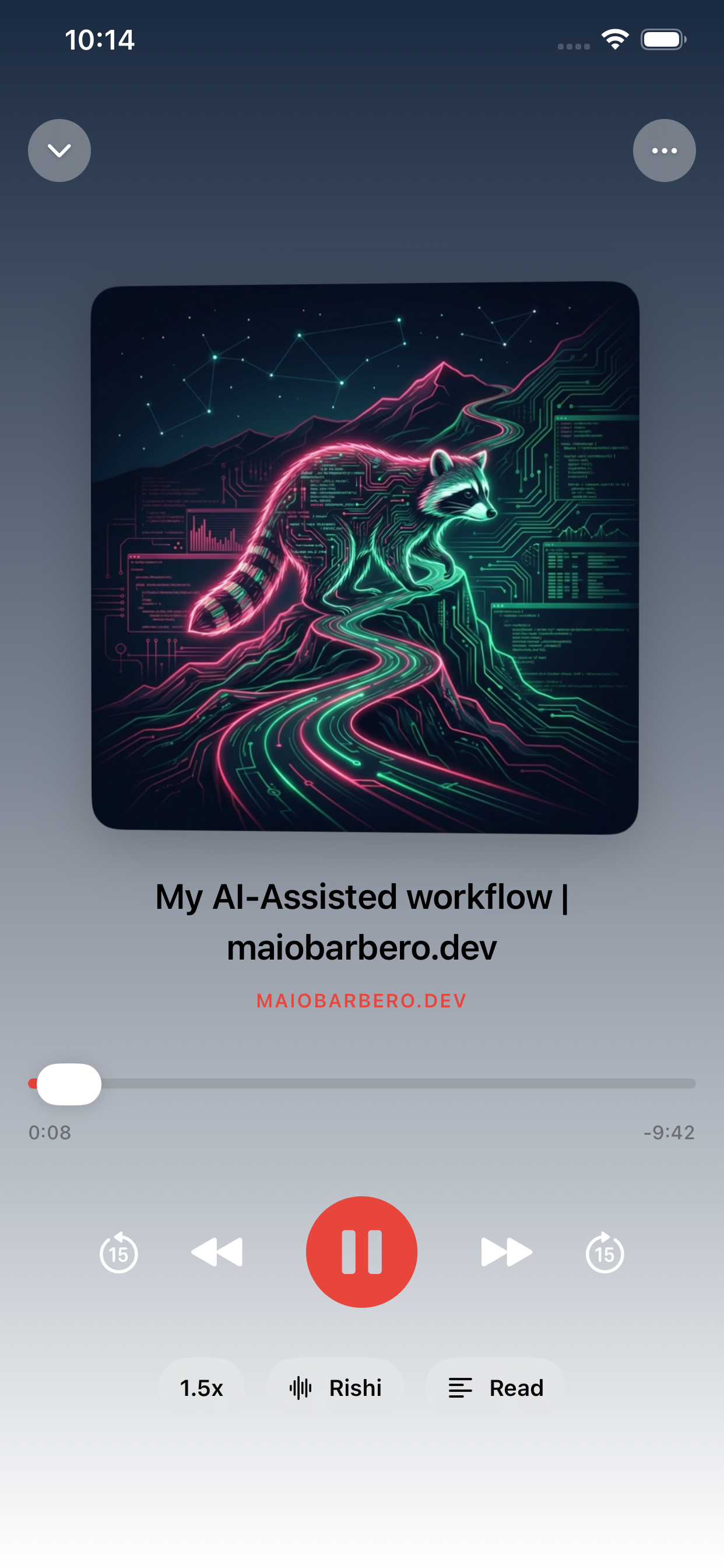 Readio now playing screen