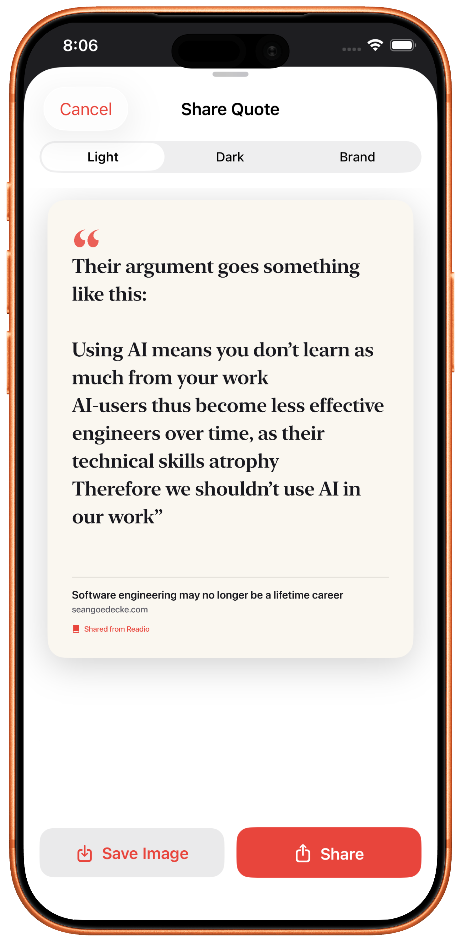 Readio quote share card