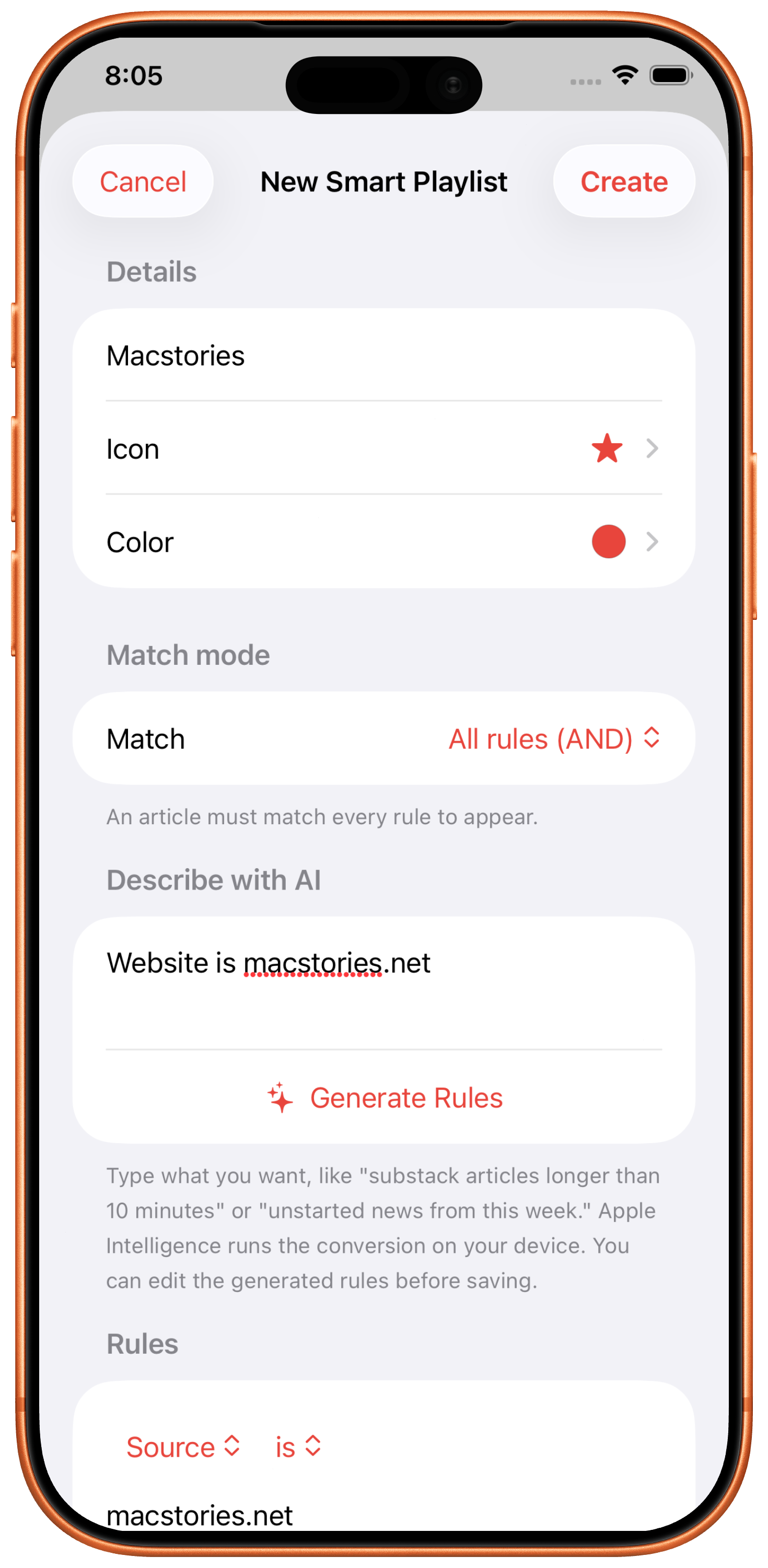Readio smart playlist creation