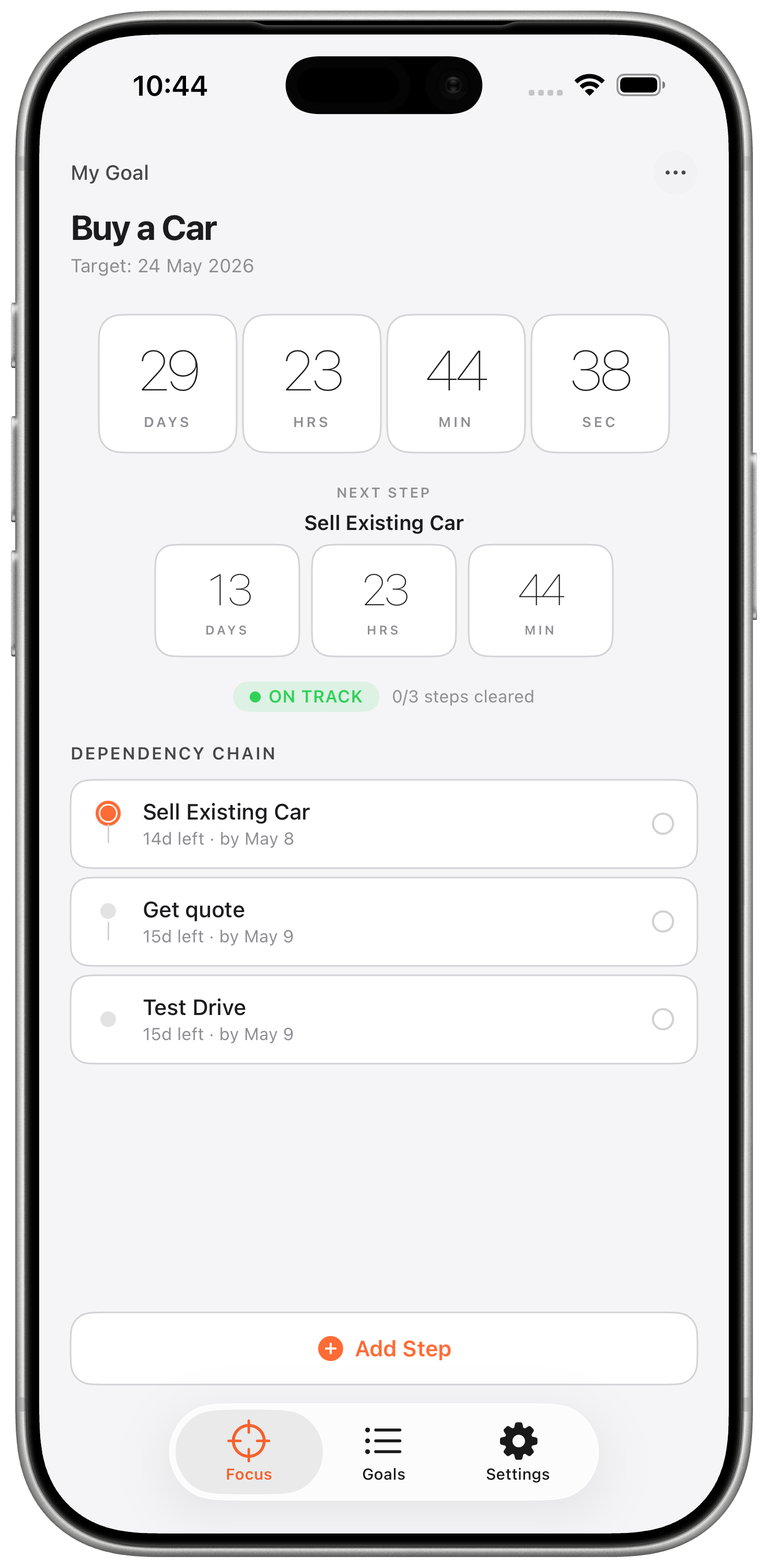 RunDown main countdown view