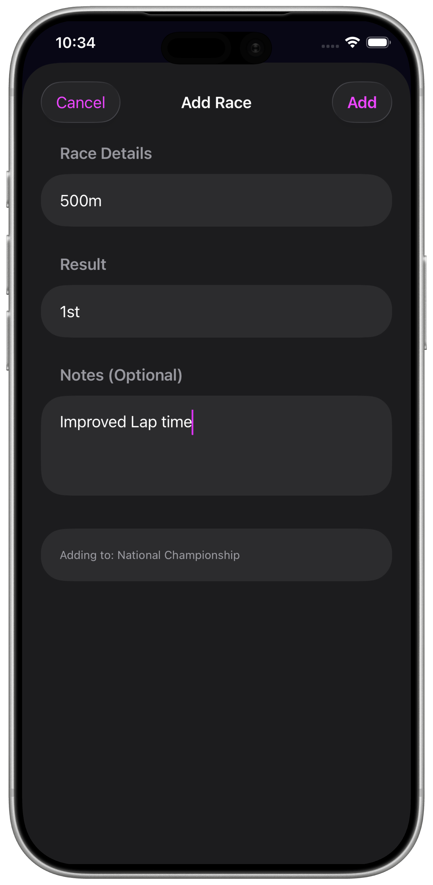 Add race screen