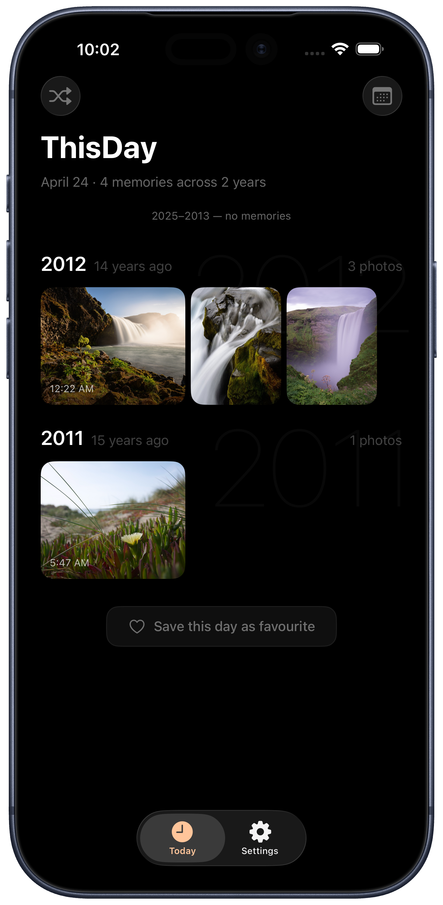 ThisDay main feed showing years of memories