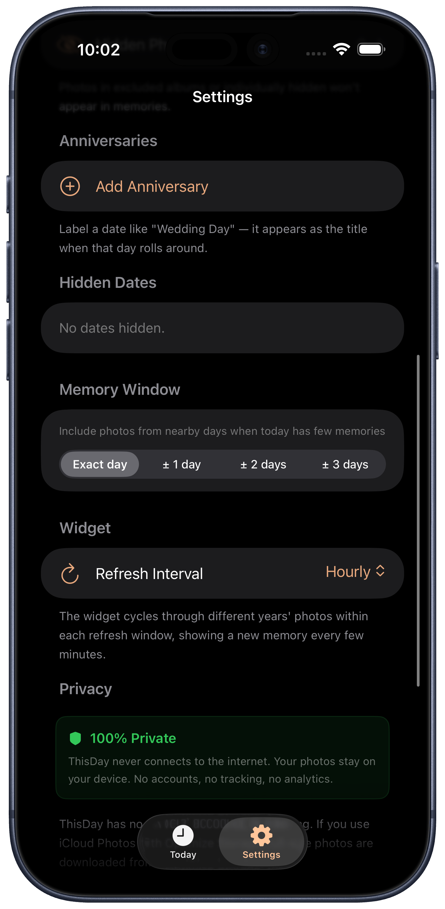 ThisDay widget and notification settings